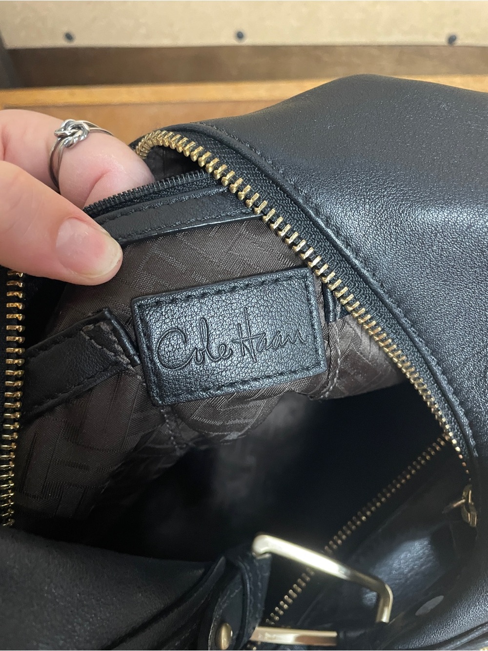 Cole Haan Black Leather Hobo Bag with Gold Hardware - Picture 4 of 12